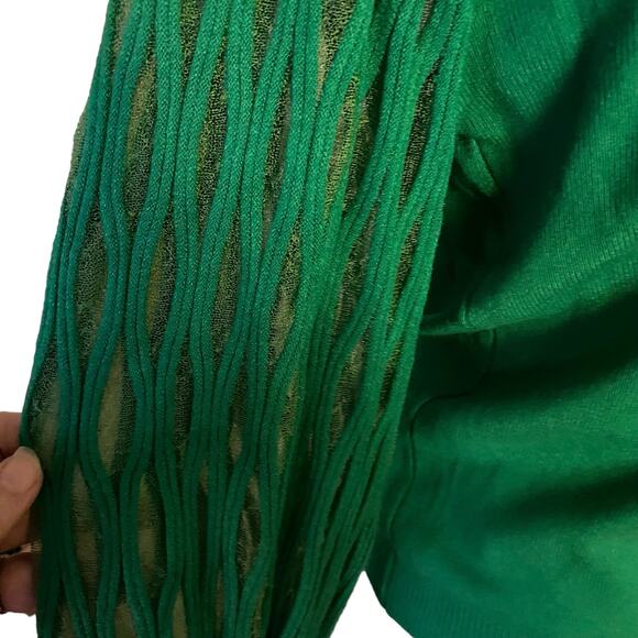 Unanyme Georges Rech Size S Puff Balloon Sleeve Sheer Mesh Green Sweater - Picture 3 of 5